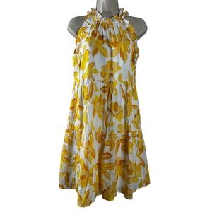 London Times Women's Dress Yellow Cotton Floral Halter Spring Knee Length Size S